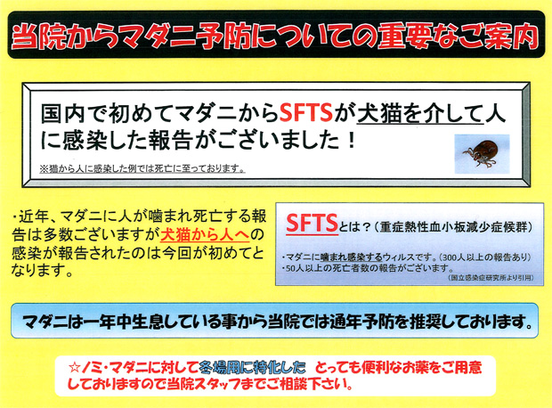 当院からマダニ予防についての重要なご案内